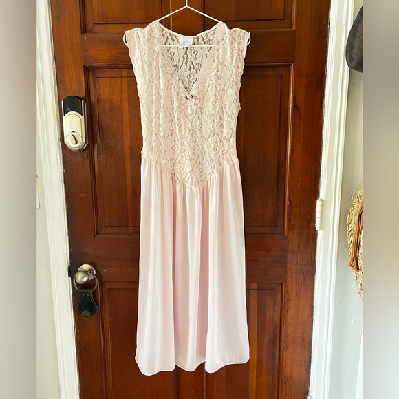 Vintage 80s 90s Quiet Moments Pink Nightgown Midi Dress Sleepwear Slip Lingerie - Picture 2 of 11